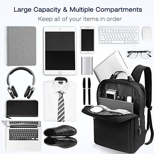 HOMIEE Mochila PC 13-15.6 Pulgadas, Mochila para Portátiles, Mochila de Trabajo Hombre, Mochila para Portátiles, Negro