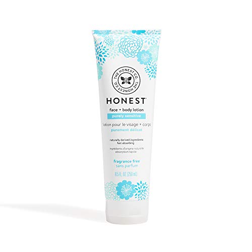 Honest Purely Simple Hipoalergénico Loción para el rostro y el cuerpo con productos botánicos derivados naturalmente para piel sensible, libre de fragancia, 8.5 onzas líquidas