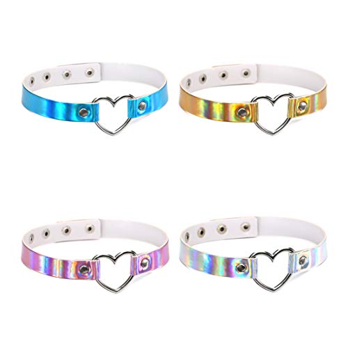 HONGXIN-SHOP Gargantilla Punk Rock Choker Collar de Piel Ajustable Gótico Forma de Corazón para Hombre Mujer 4 Unidades