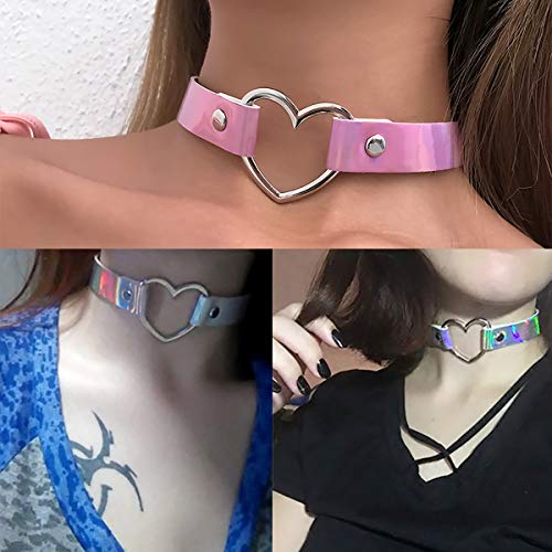 HONGXIN-SHOP Gargantilla Punk Rock Choker Collar de Piel Ajustable Gótico Forma de Corazón para Hombre Mujer 4 Unidades
