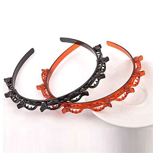 Horquilla De Peinado De Doble Flequillo con 8 Clips - 2020 New Diadema De Doble Placa con Flequillo Trenzado - Profesional Rápido Herramienta Trenzada Diademas con Pinzas Dentadas para Mujeres