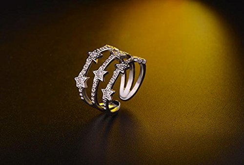 Hosaire Anillo de Plata de con Estilo y Elegante Mujeres de Apertura Metal-Ajustable (Tres Estrellas Plata)
