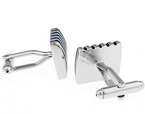 Hosaire Gemelos de Rayas de Moda 22X21mm Gemelos Camisa Acero Inoxidable Color Plata Azul