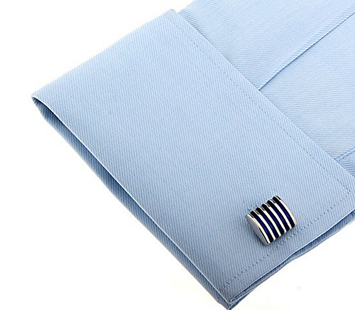 Hosaire Gemelos de Rayas de Moda 22X21mm Gemelos Camisa Acero Inoxidable Color Plata Azul