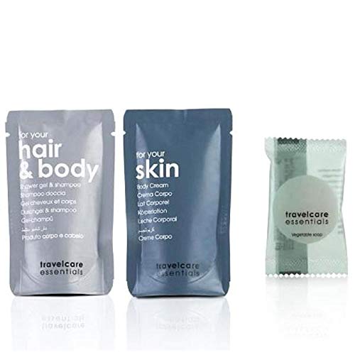 Hotel Toiletries Hair and body, body lotion Sachets and soap 50 items total BY GFL Italy