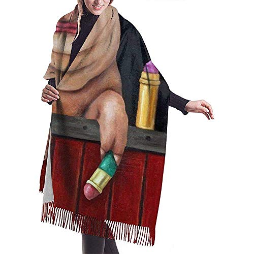 Houlipeng Fecha ciega Poner lápiz Labial Bufanda de Maquillaje Divertida de Cerdo Ligero Unisex Moda Bufandas Suaves Fringe Chal Wraps