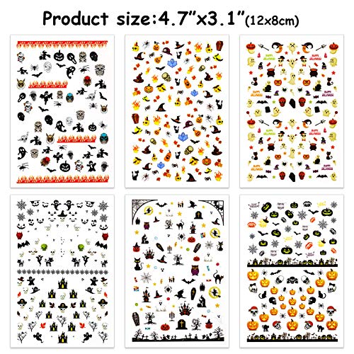 HOWAF Halloween 3D Nail Art Stickers Calcomanías, 700+ Halloween Uñas Pegatinas Autoadhesiva Manicura para Niñas Halloween Maquillaje Disfraz Artículo Decoración, Cráneo Calabaza Araña Fantasma Bruja