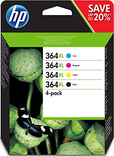 HP 364XL N9J74AE, Pack de 4, Negro, Cian, Magenta y Amarillo, Cartuchos Originales, para impresoras HP Photosmart serie C5300, C6300, B210, B110 y Deskjet serie 3520