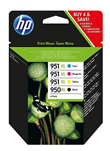 HP 950XL-951XL C2P43AE Negro, Cian, Amarillo y Magenta Cartucho Original, para impresoras HP Officejet Pro serie 8600, 8100, 251dw y 276sw