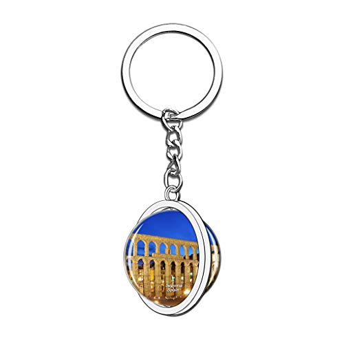 Hqiyaols Keychain Acueducto de España Segovia Cristal Girar Acero Inoxidable Llavero Viajes Ciudad Recuerdo Llavero