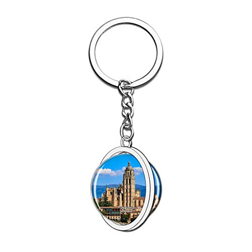Hqiyaols Keychain Catedral de España Segovia Cristal Girar Acero Inoxidable Llavero Viajes Ciudad Recuerdo Llavero