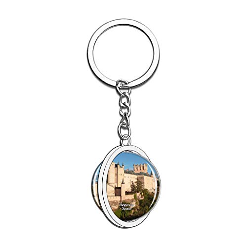 Hqiyaols Keychain España Alcazar Castillo Segovia Cristal Girar Acero Inoxidable Llavero Viajes Ciudad Recuerdo Llavero