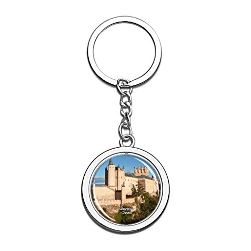 Hqiyaols Keychain España Alcazar Castillo Segovia Cristal Girar Acero Inoxidable Llavero Viajes Ciudad Recuerdo Llavero