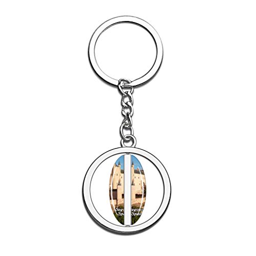 Hqiyaols Keychain España Alcazar Castillo Segovia Cristal Girar Acero Inoxidable Llavero Viajes Ciudad Recuerdo Llavero