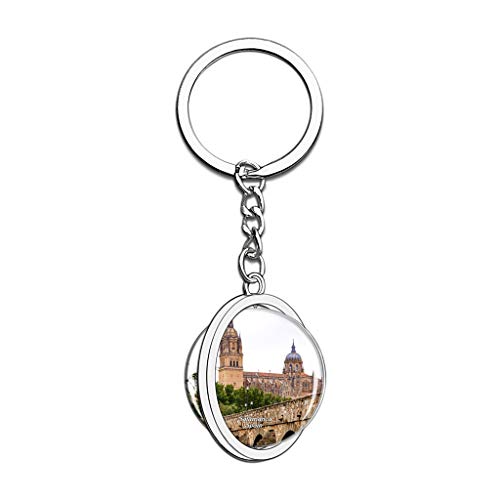 Hqiyaols Keychain España Puente Romano Catedral Salamanca Cristal Girar Acero Inoxidable Llavero Viajes Ciudad Recuerdo Llavero