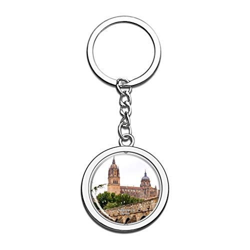Hqiyaols Keychain España Puente Romano Catedral Salamanca Cristal Girar Acero Inoxidable Llavero Viajes Ciudad Recuerdo Llavero