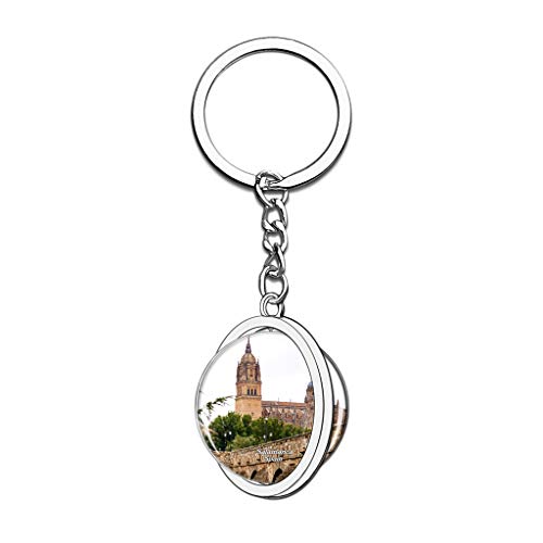 Hqiyaols Keychain España Puente Romano Catedral Salamanca Cristal Girar Acero Inoxidable Llavero Viajes Ciudad Recuerdo Llavero