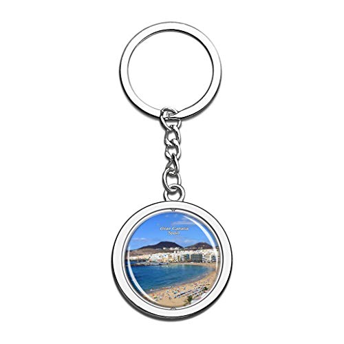 Hqiyaols Keychain España Roque Nublo Las Palmas Gran Canaria Cristal Girar Acero Inoxidable Llavero Viajes Ciudad Recuerdo Llavero