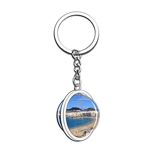 Hqiyaols Keychain España Roque Nublo Las Palmas Gran Canaria Cristal Girar Acero Inoxidable Llavero Viajes Ciudad Recuerdo Llavero