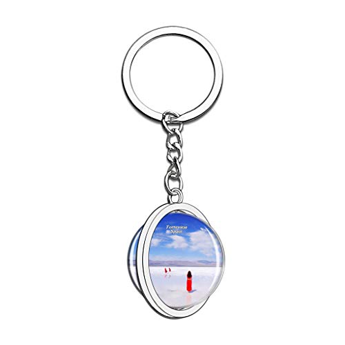 Hqiyaols Keychain España Salt Lake Torrevieja Cristal Girar Acero Inoxidable Llavero Viajes Ciudad Recuerdo Llavero