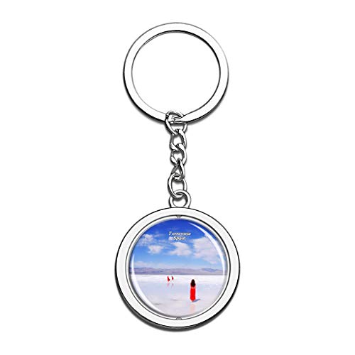 Hqiyaols Keychain España Salt Lake Torrevieja Cristal Girar Acero Inoxidable Llavero Viajes Ciudad Recuerdo Llavero
