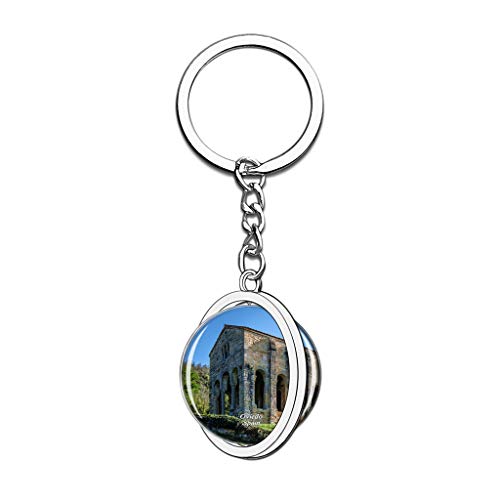 Hqiyaols Keychain España Santa Maria del Naranco Oviedo Cristal Girar Acero Inoxidable Llavero Viajes Ciudad Recuerdo Llavero