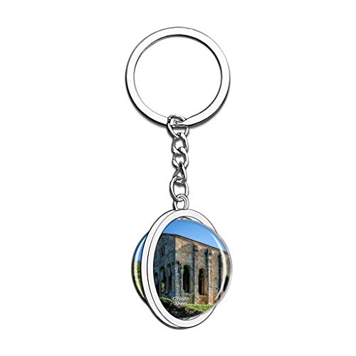 Hqiyaols Keychain España Santa Maria del Naranco Oviedo Cristal Girar Acero Inoxidable Llavero Viajes Ciudad Recuerdo Llavero