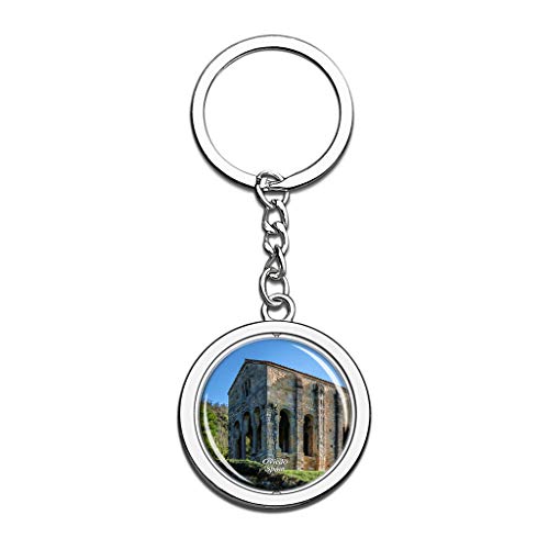 Hqiyaols Keychain España Santa Maria del Naranco Oviedo Cristal Girar Acero Inoxidable Llavero Viajes Ciudad Recuerdo Llavero