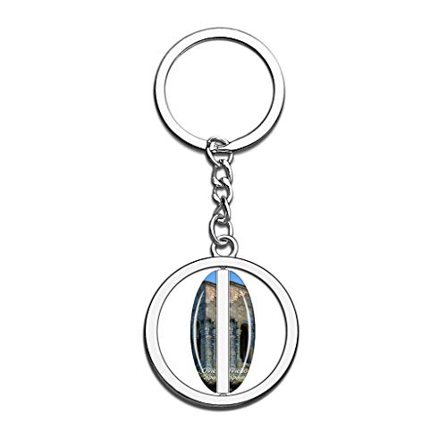 Hqiyaols Keychain España Santa Maria del Naranco Oviedo Cristal Girar Acero Inoxidable Llavero Viajes Ciudad Recuerdo Llavero