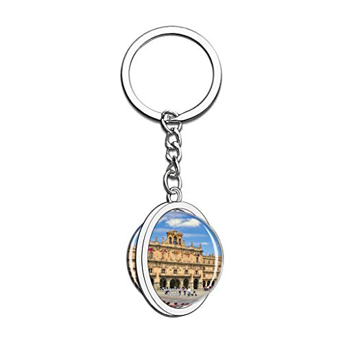 Hqiyaols Keychain Plaza Mayor de España Salamanca Cristal Girar Acero Inoxidable Llavero Viajes Ciudad Recuerdo Llavero