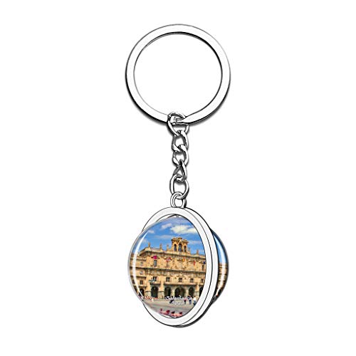 Hqiyaols Keychain Plaza Mayor de España Salamanca Cristal Girar Acero Inoxidable Llavero Viajes Ciudad Recuerdo Llavero