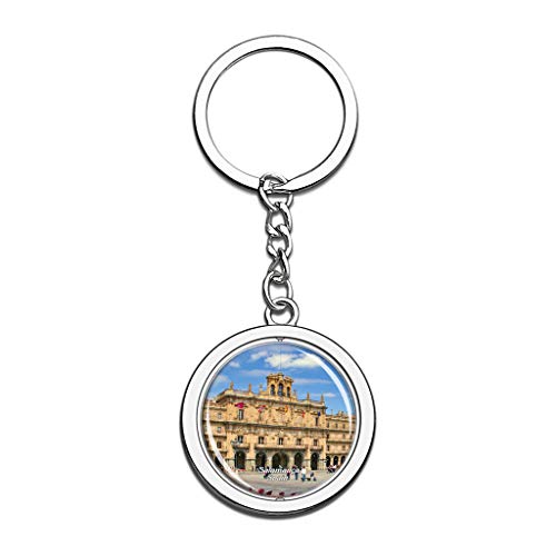 Hqiyaols Keychain Plaza Mayor de España Salamanca Cristal Girar Acero Inoxidable Llavero Viajes Ciudad Recuerdo Llavero