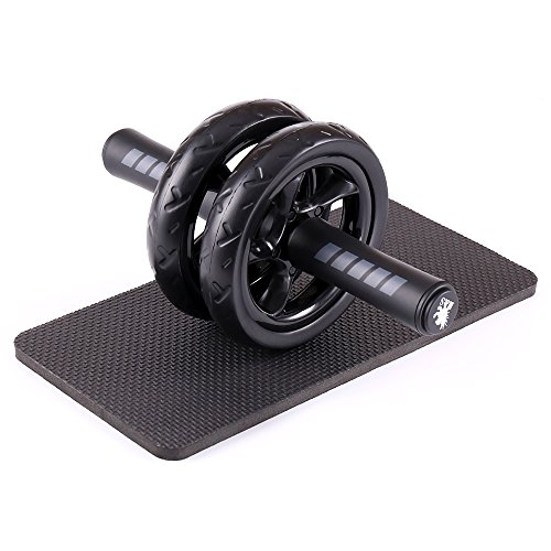 H&S Ab Abdominal Exercise Roller With Extra Thick Knee Pad Mat - Body Fitness Strength Training Machine AB Wheel Gym Tool