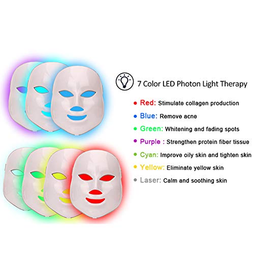HSART 7 Colores LED Máscara Facial Máscara Espectrómetro, Instrumento de Belleza Fotodinámico para el Acné, Blanqueamiento y Pecas, con Cable USB,Oro