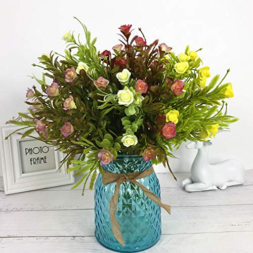 HUAESIN 4pcs Ramillete Flores Artificiales Pequeñas Decoración Flor Plastico Ramo Flores Artificiales Blanco Marrón Amarillas Hojas Verdes para Balcon Jarrones Cocina Baño Fiesta Jardinera Maceta