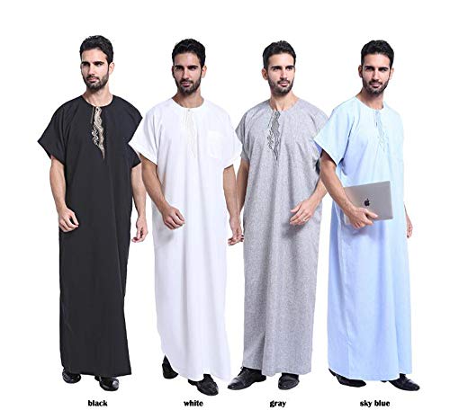 Huateng Marruecos Thobe 4 Colores Túnica Maquillaje Vestido árabe Hombres DishDash Jubba Ropa Oración S-XXXL