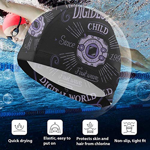 Huatongxin Gorro de baño de secado rápido Digidestined para niños Digimon Tamer gorro de baño para adultos