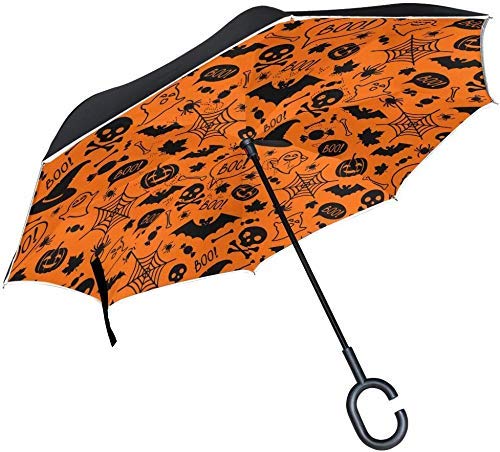huatongxin Halloween Orange Festive Ourdoor Paraguas invertido with C Handle Rain Double Layer Cars