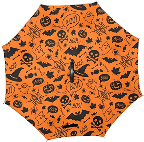 huatongxin Halloween Orange Festive Ourdoor Paraguas invertido with C Handle Rain Double Layer Cars