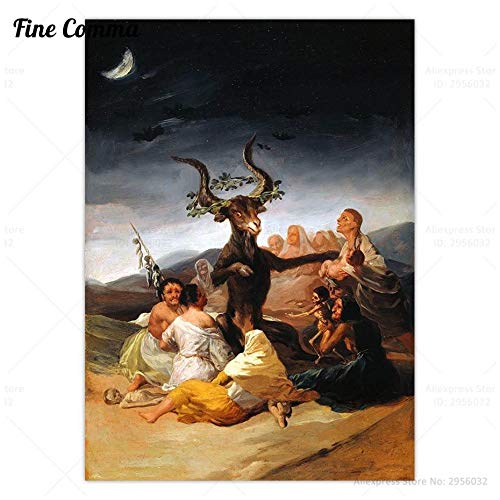 HUAZAI Pintura de la Lona Sabat de Las Brujas Francisco Goya Cartel Antigua del Arte de la Pintura Cuadro de la Pared del Satan Cuernos de Cabra Lienzo de la lámina de decoración Sala