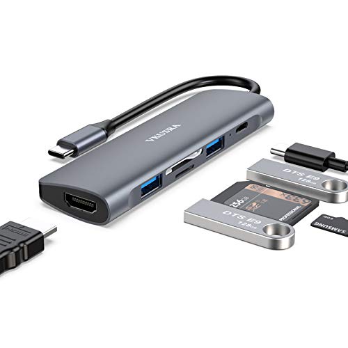 Hub USB C, VUKSRA Tipo C Adaptador 6 en 1 USB C con Chips de Conducción Independientes, Salida 4K HDMI, USB 3.0, PD Carga Rápida de 100 W, Lector de Tarjetas SD/TF Compatibles para Dispositivos Tipo C