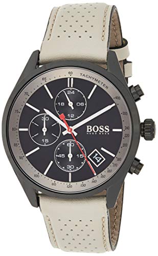 Hugo BOSS Reloj Cronógrafo para Hombre de Cuarzo con Correa en Cuero 1513562, Gris