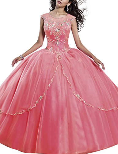 HUINI Moldeado Cristalino de la Capucha del Dulce 16 de Quinceanera del Vestido de Bola Vestido de Gala Vestidos Formales Size 50