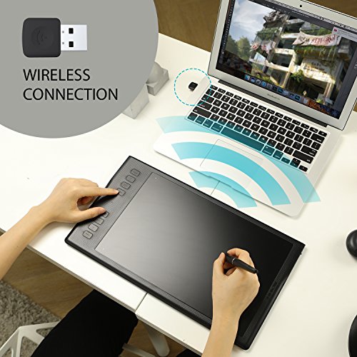 HUION Inspiroy Q11K V2 Tableta gráfica de Dibujo inalámbrico 8192 Niveles de sensibilidad a la presión con 8 Teclas de Acceso Directo Personalizadas con ± 60 Niveles de reconocimiento de inclinación