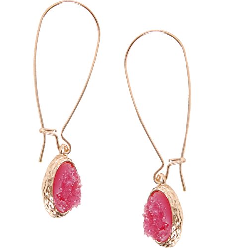 Humble Chic NY Simulados Druzy Enhebradores - Pendientes De Gota Cuelga Al Revés Largo Del Aro De La Mujer, Simulado Granate, Rosa, Rojo, Borgoña, Tono-dorado