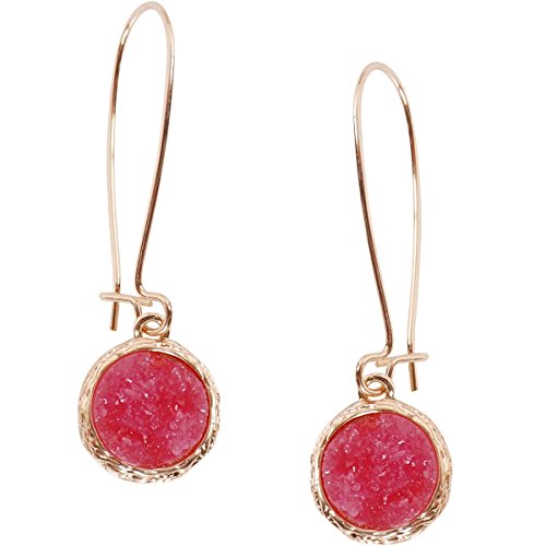Humble Chic NY Simulados Druzy Enhebradores - Pendientes De Gota Cuelga Al Revés Largo Del Aro De La Mujer, Simulado Granate, Rosa, Rojo, Borgoña, Tono-dorado