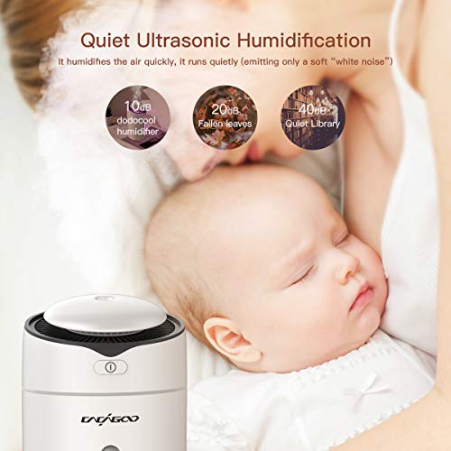 Humidificador Ultrasónico Silencioso, (Vapor Frío, 2 Niebla de 2 Niveles, 7 Luz Nocturna LED, Apagado Automático y fuente de Alimentación USB, 300 ML) Mini Humidificador Bebes