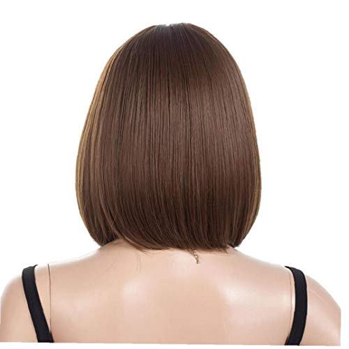 hvxjxk Mujeres Corto Bob Pelucas Recta con Plano Bangs Sintético del Partido De Cosplay De La Peluca Diaria Naturales como Verdaderas Cabello Castaño