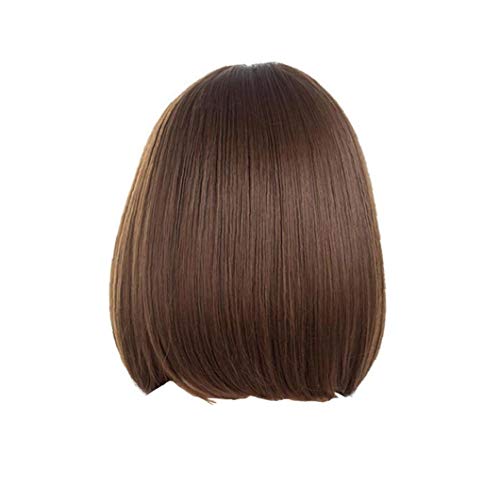 hvxjxk Mujeres Corto Bob Pelucas Recta con Plano Bangs Sintético del Partido De Cosplay De La Peluca Diaria Naturales como Verdaderas Cabello Castaño