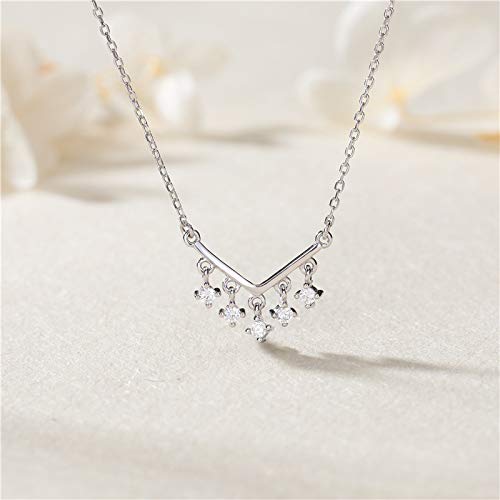 HWADMW S925 Collar de circón en Forma de V de Plata esterlina diseño de nicho Femenino Colgante Temperamento Cadena de clavícula de Viento frío Plata 925 S925 Plata Oro